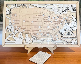 Personalized Basketball Arena Travel Map | Wooden NBA Stadiums Map Bucket List - 3 Sizes Offered