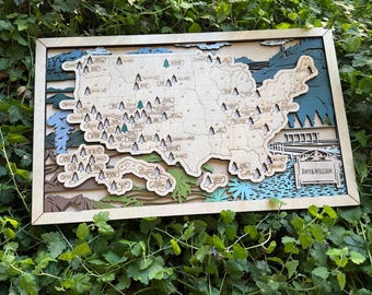 Personalized Wooden National Parks Map: USA Travel Tracker, Camping Decor