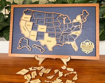 Personalized Wooden USA Travel Map Tracker | 50 States Adventure Wall Decor | Road Trip Gift