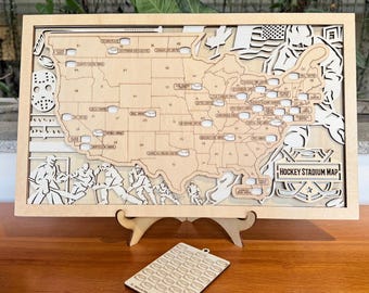 Personalized NHL Hockey Arena Travel Map: Wooden Bucket List