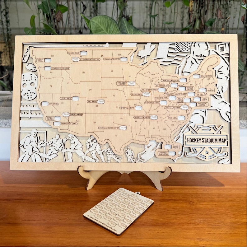Personalized NHL Hockey Arena Travel Map: Wooden Bucket List