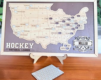 Personalized NHL Hockey Arena Travel Map: Wooden Bucket List