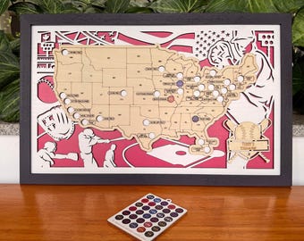 Personalized Baseball Stadium Travel Map | Wooden MLB Ballpark Bucket List - 3 Sizes Offered