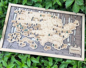Personalized National Parks Wooden Travel Map: Adventure Checklist Wall Art