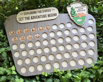 Personalized National Parks Tracker Map: Engraved Wood Travel Adventure Display