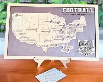 Personalized NFL Stadium Travel Map | Wooden Football Fan Gift - 3 Sizes Offered