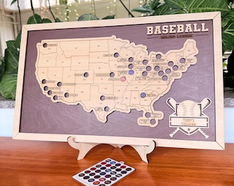 Personalized Baseball Stadium Travel Map | Wooden MLB Ballpark Bucket List | Baseball Fan Wall Art