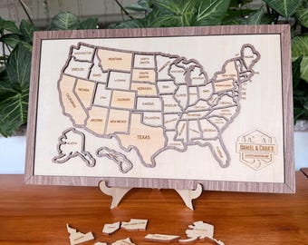 Personalized Wooden USA Travel Map | State Tracker Board | Family Adventure Wall Art