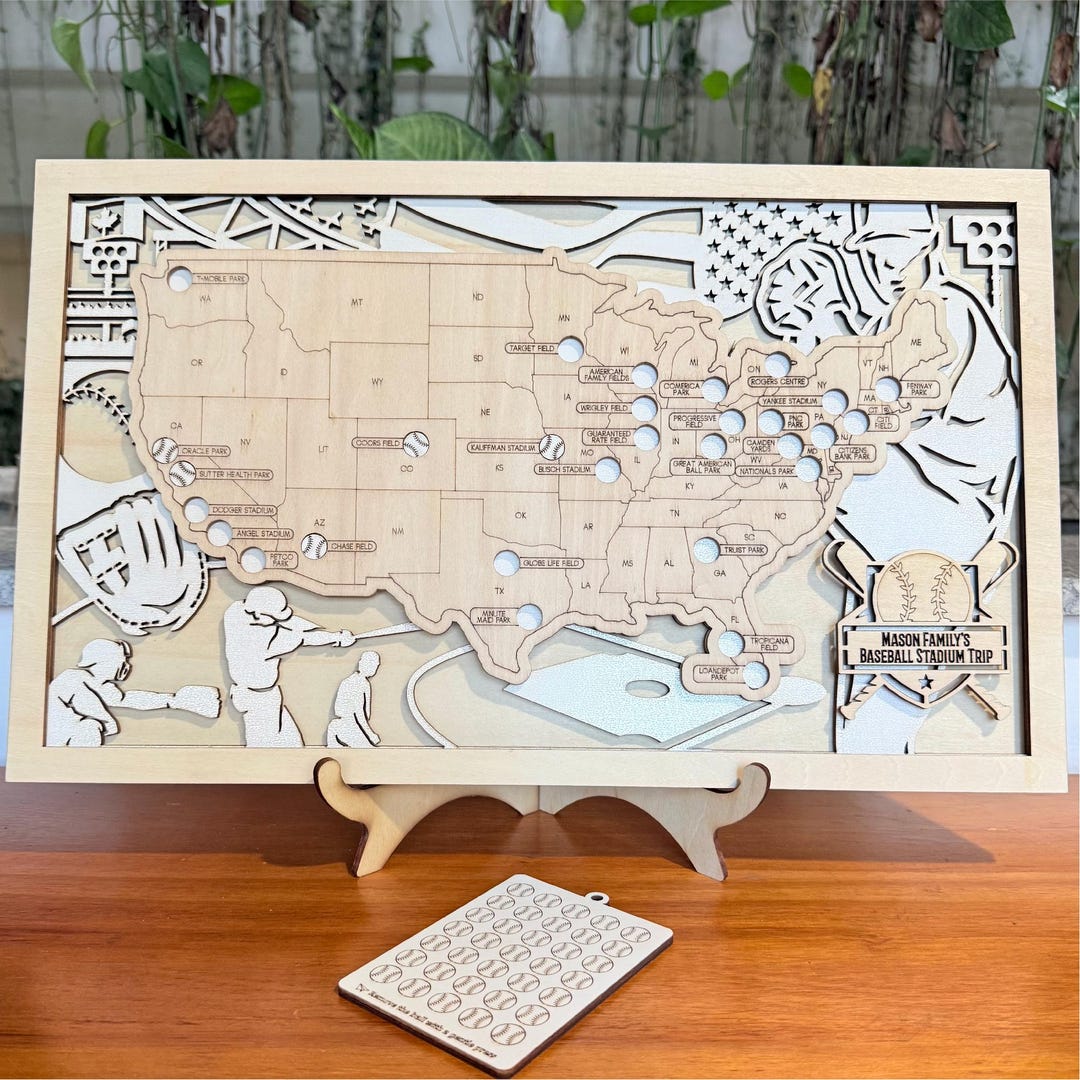 Personalized Baseball Stadium Travel Map | Wooden MLB Ballpark Bucket ...