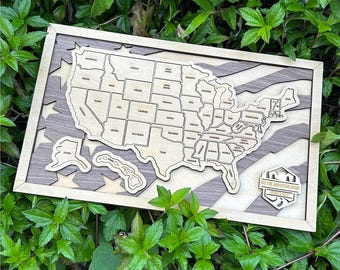 Personalized Wooden USA Travel Map: 50 States Checklist