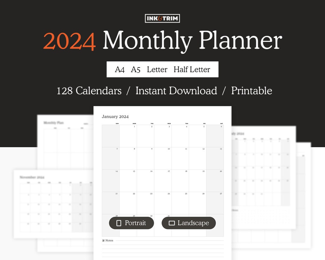 2024 Monthly Planner Printable Bundle, 12 Month Calendar, Dated ...