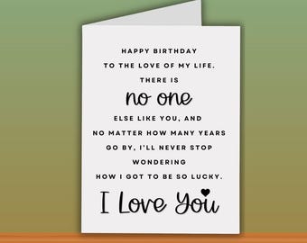 Romantic Birthday Card for Partner, Love of My Life Message, Husband Wife Girlfriend Boyfriend