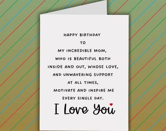 Birthday Card For Mom: Sweet Message To Mom, Handmade