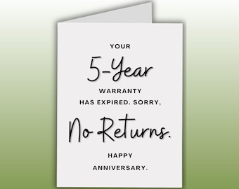Happy 5th Anniversary Card, No Returns, Card For 5 Years