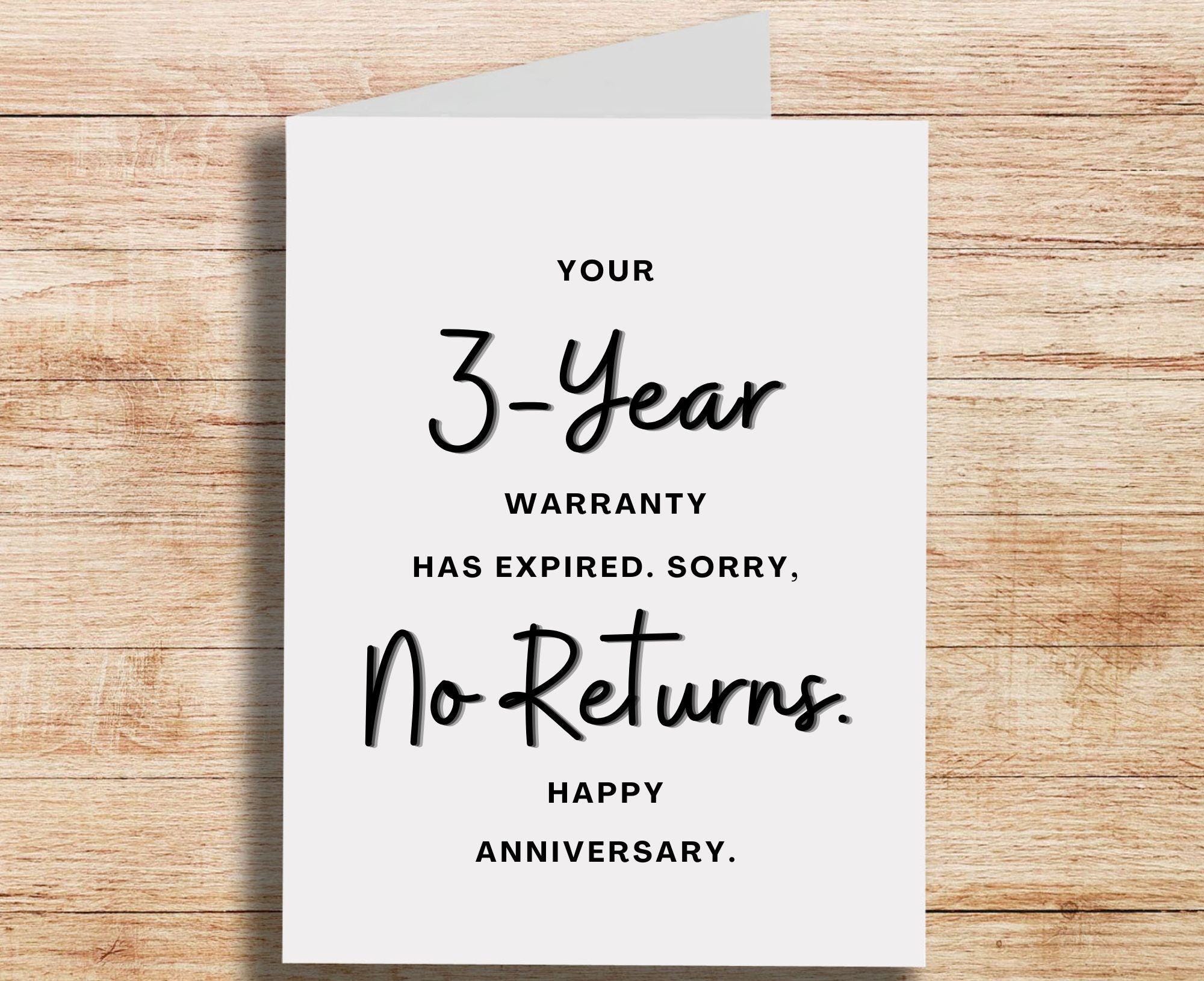 3rd Anniversary Card, No Returns 3 Year Anniversary, Funny Anniversary For Him Or Her