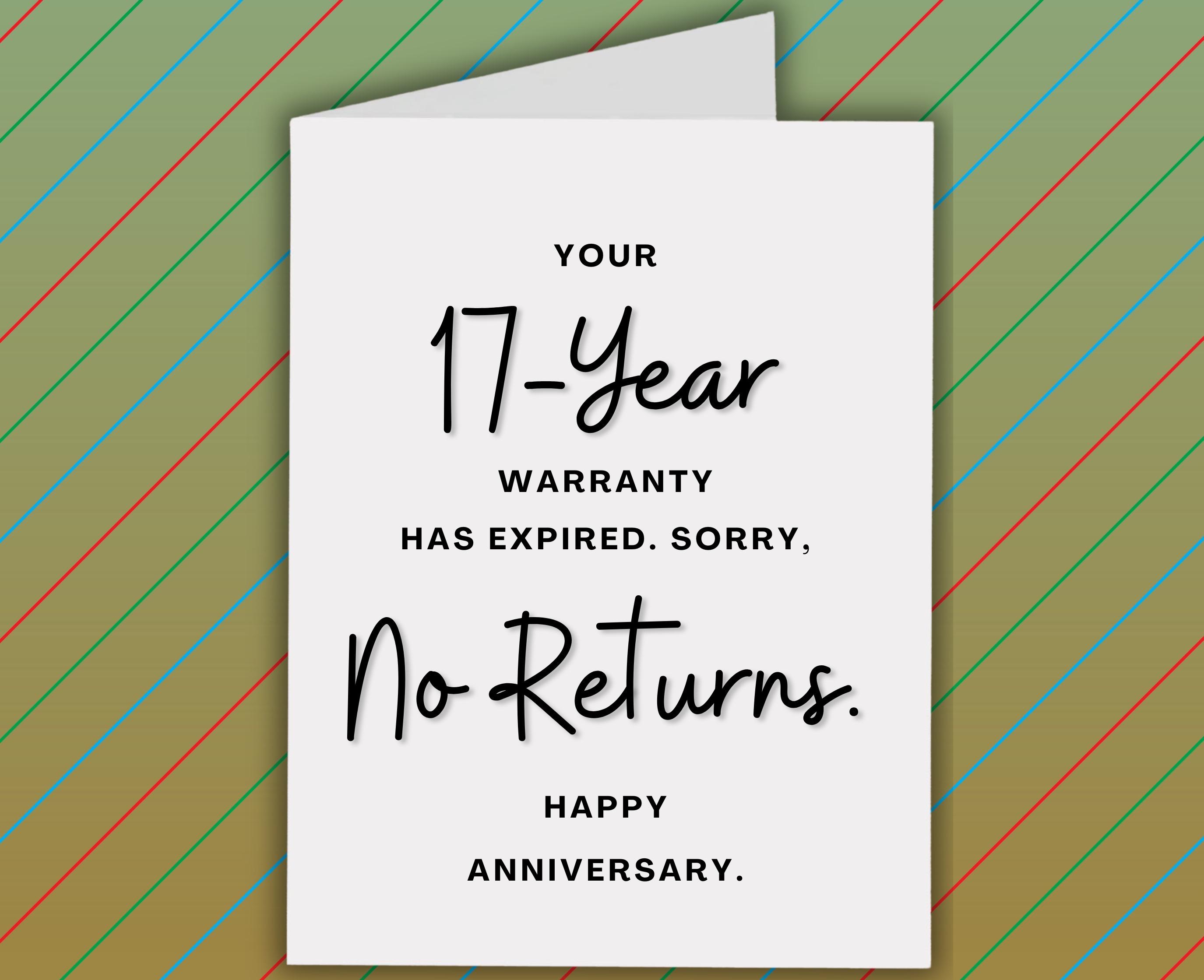 Funny 17th Anniversary Card, Seventeen Years Together Card, Your
