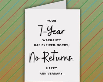 Happy 7th Anniversary Card, No Returns, Card For 7 Years