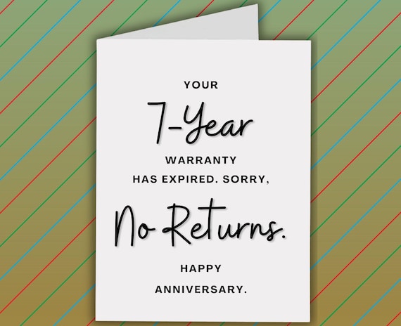 Happy 7th Anniversary Card, No Returns, Card For 7 Years