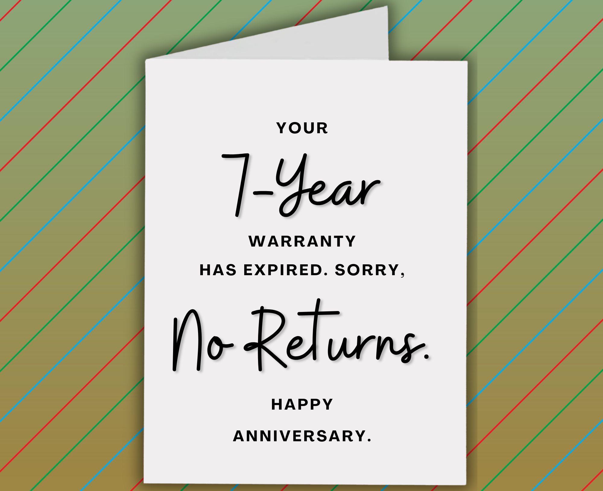 Happy 7th Anniversary Card, No Returns, Card for 7 Years - Etsy