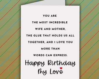 Romantic Birthday Or Mother’s Day Card, You Are An Incredible Wife And Mother