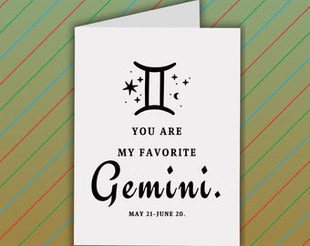 Gemini Birthday Card: Zodiac Astrology Sign, May-June