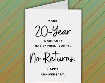Happy 20th Anniversary Card, Warranty Expired, Card For Twenty Years Together