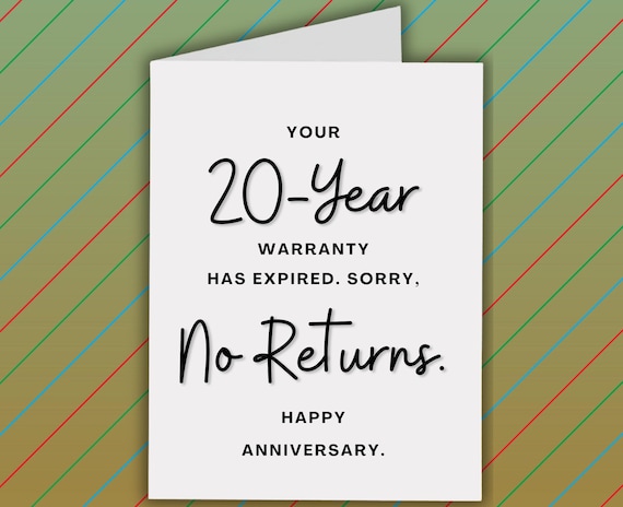 Happy 20th Anniversary Card, Warranty Expired, Card for Twenty