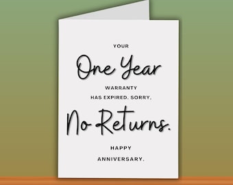 No Returns 1st Anniversary Card, One Year Anniversary, Funny Gift For Him Or Her