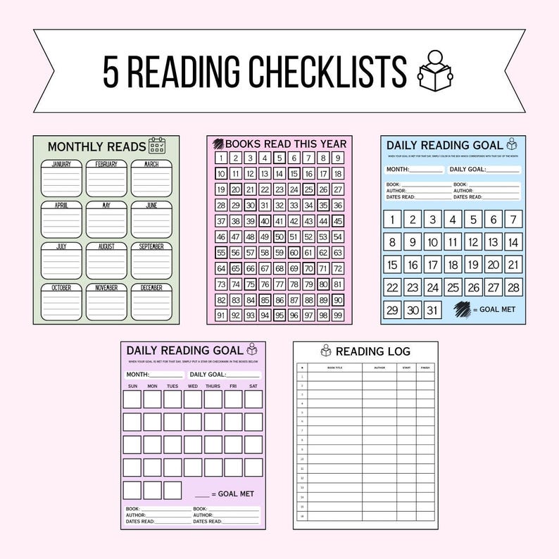Reading Weekly Task Checklist Printable Reading Checklist Bundle, Yearly Reading Tracker, Daily ...