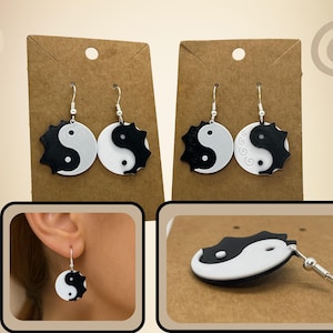 Yin-Yang Cute Dino Earrings Dangle Drop Earrings Eco-friendly Unique Gift Idea Yin and Yang