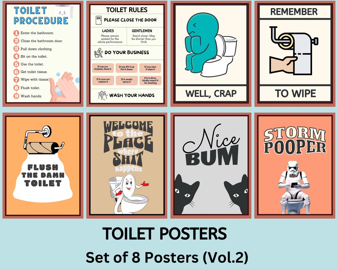 Toilet Posters set of 8 Toilet Puns and Funny Jokes Etsy