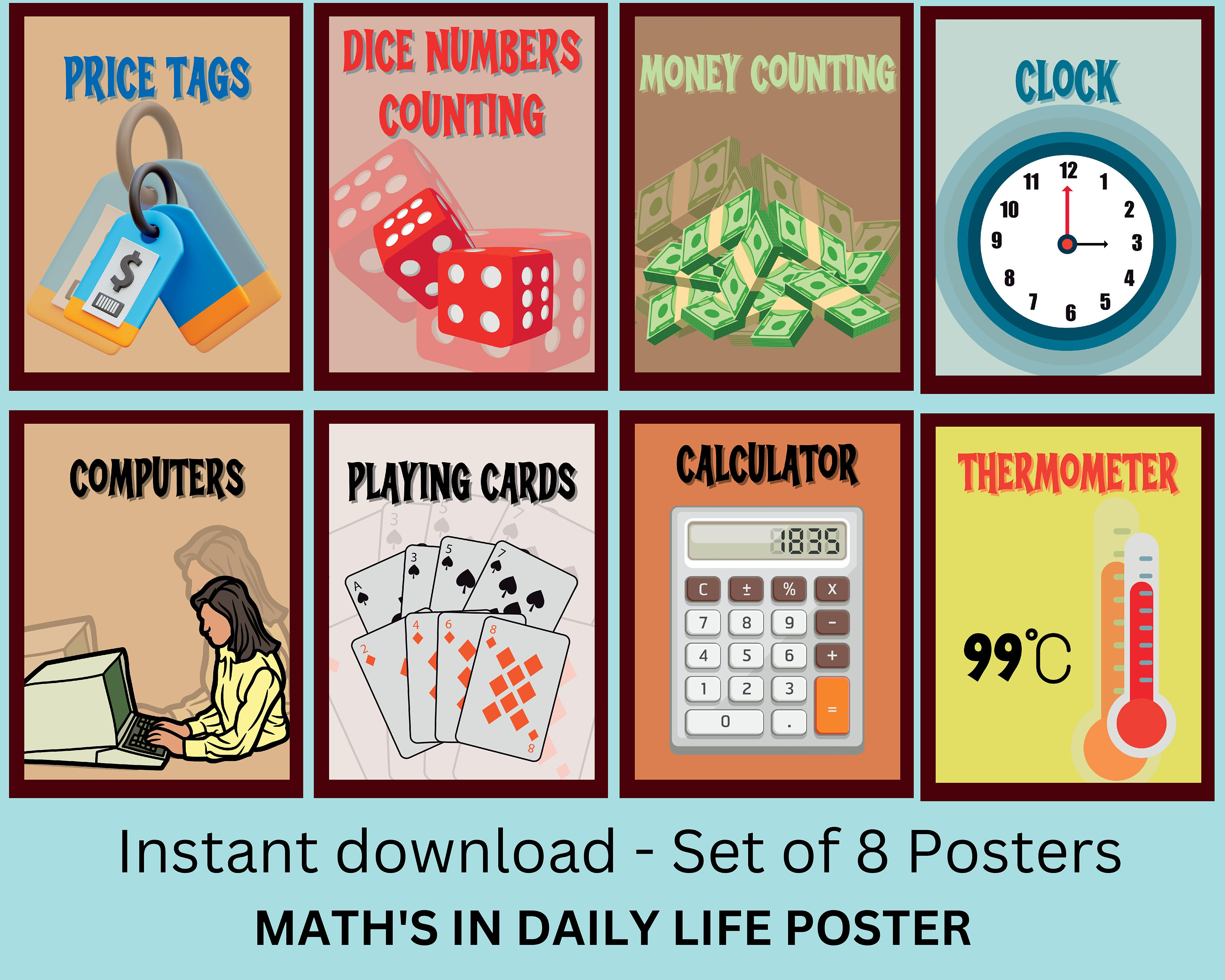 maths-in-daily-life-posters-set-of-8-poster-on-mathematics-etsy-uk