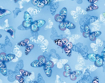 Butterfly Bliss Blissful Butterflies True Blue 1280756B BENARTEX KANVAS patchwork quilting fabric per half metre