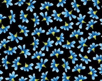 Butterfly Bliss Blissful Buds Turquoise Black 1280884B BENARTEX KANVAS patchwork quilting fabric per half metre