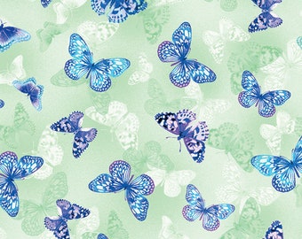 Butterfly Bliss Blissful Butterflies Light Green 1280704B BENARTEX KANVAS patchwork quilting fabric per half metre