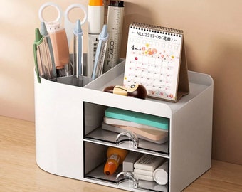 Organisateur de bureau élégant avec rangement à tiroir | Porte-stylo | Multifonctionnel