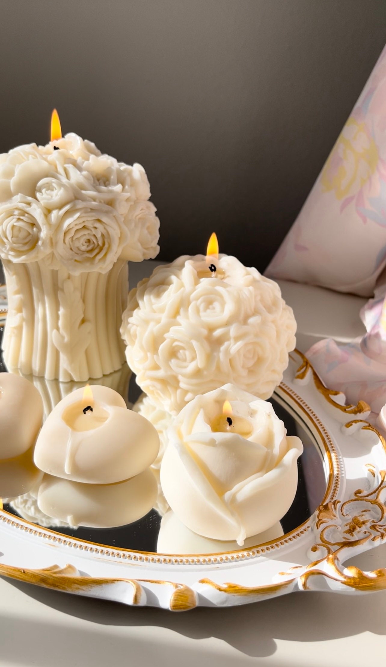 Rose Ball Bouquet, Large Pillar Scented Candle, Home Office Decor, Aesthetic Decorative Gift