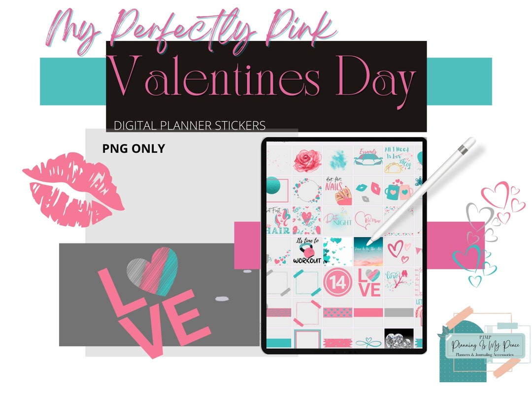 Pink Valentine's Day Digital Stickers: PNG Planner Stickers for XODO ...