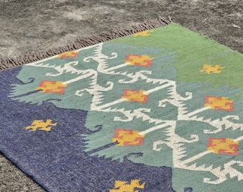 Wool Jute Kilim Rug Handmade Jute Area Rug Vintage Kilim Rug Navajo Style Rug Boho Decor Rug Southwestern Nordic Kilim Rug, Turkish Kilim
