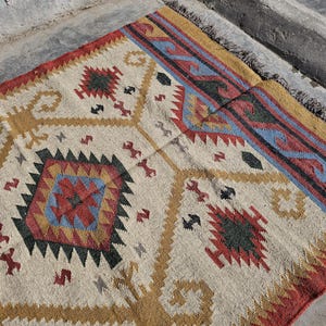 Wool Jute Kilim Rug Handmade Large Rug Vintage Kilim Rug Boho Area Rug  Traditional Rug Handwoven Navajo Rugs For living Room Rug custom Rug