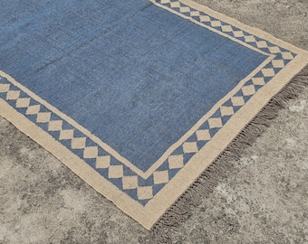 Tapete Kilim de lã tecido à mão: Tapete Dhurrie indiano com design vintage do sudoeste, tapete tradicional Navajo para salão