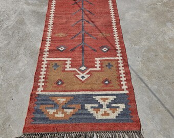 Handmade Wool Kilim Runner Rug, Traditional Bohemian Hallway Rug
