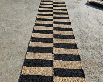 Jute Runner, Handwoven Hemp Dhurrie Rug | Natural Fiber Blend | Large Hallway, Entryway Accent, Bedside Mat, Earthy Bohemian Decor
