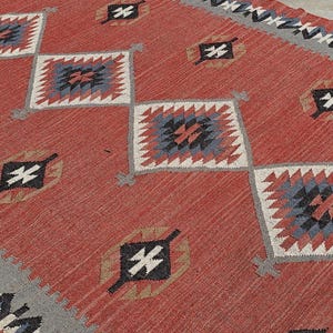 Handwoven Wool Kilim Rug: Bohemian Navajo-Inspired Area Rug