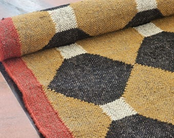 Runner Rug, Handwoven Kilim, Navajo Southwestern Wool Flatweave, Hallway Stair Accent, Bohemian Vintage Home Decor, Earthy Color Palette