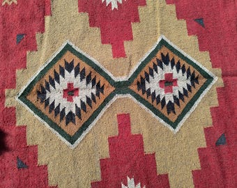 Handmade Wool Kilim Rug: Vintage Bohemian Southwestern Decor