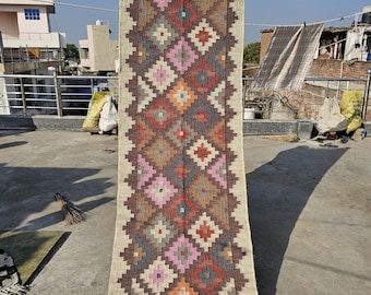 Stair Kilim Runner Rug, Handwoven Wool Jute Rug, Handmade Navajo Eco Friendly Indian Hallway Traditional  Doormat Outdoor Custom Size Rug