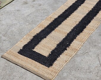 Jute Runner, Handwoven Hemp Dhurrie, Neutral Farmhouse Hallway Rug - Eco Friendly, Durable Natural Fiber, Handmade, Versatile Entryway