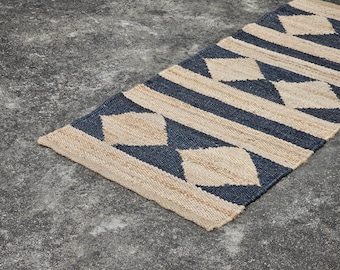Jute Runner, Handwoven Hemp Dhurrie - Rustic Boho Table Or Hallway, Natural Eco-Friendly Fibers, Handcrafted Sizes XS-XL