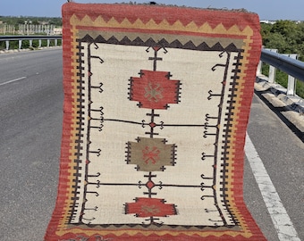 Southwestern Navajo Rug, Handmade Kilim Dhurrie Rug, Traditional Vintage Kilim Rug, Kilim Wool Jute Rug, Boho Jute Rug ,Custom Size Rug